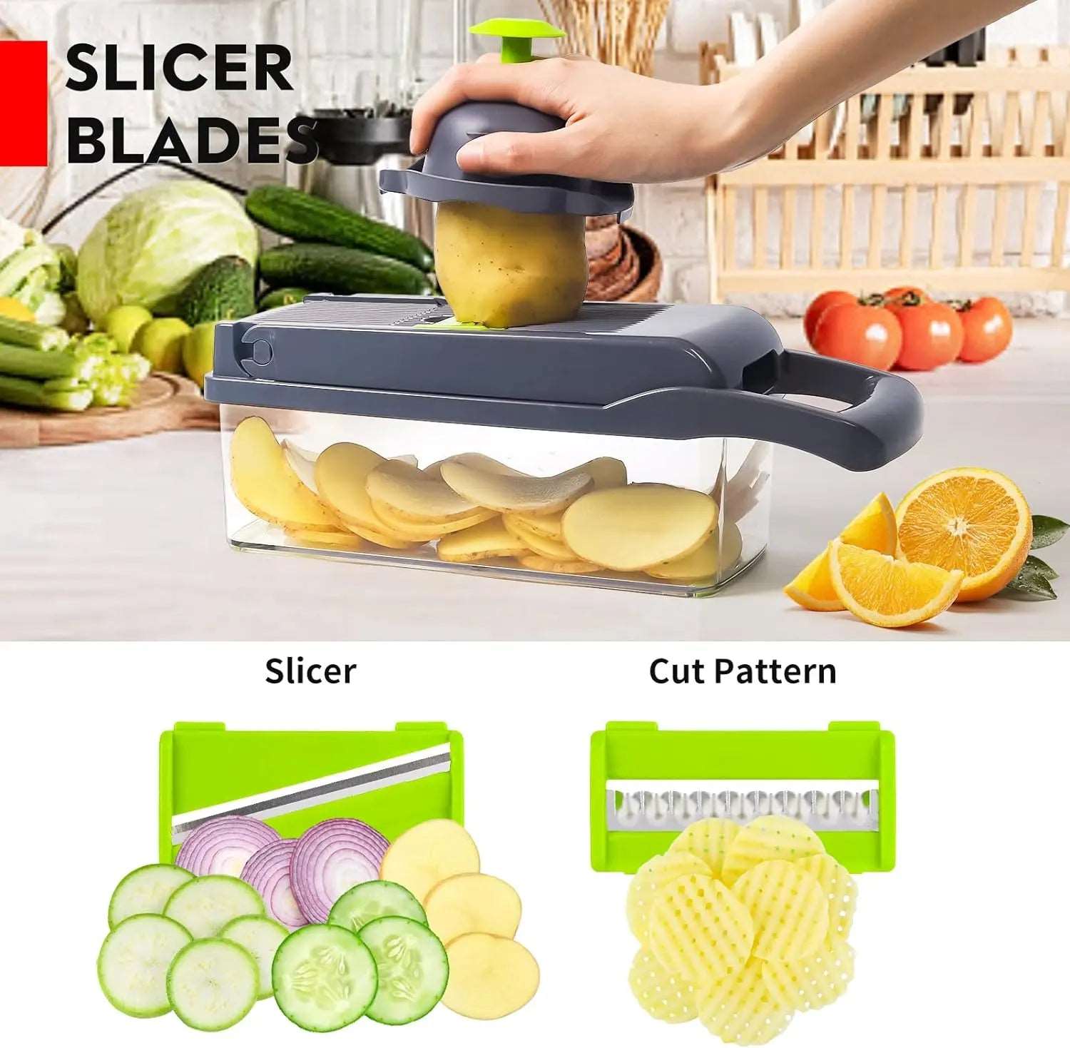 Vegetable Chopper, Pro Onion Chopper, Multifunctional 13 in 1 Food Chopper, Kitchen Vegetable Slicer Dicer Cutter,Veggie Chopper With 8 Blades,Carrot and Garlic Chopper With Container CA Ticaret