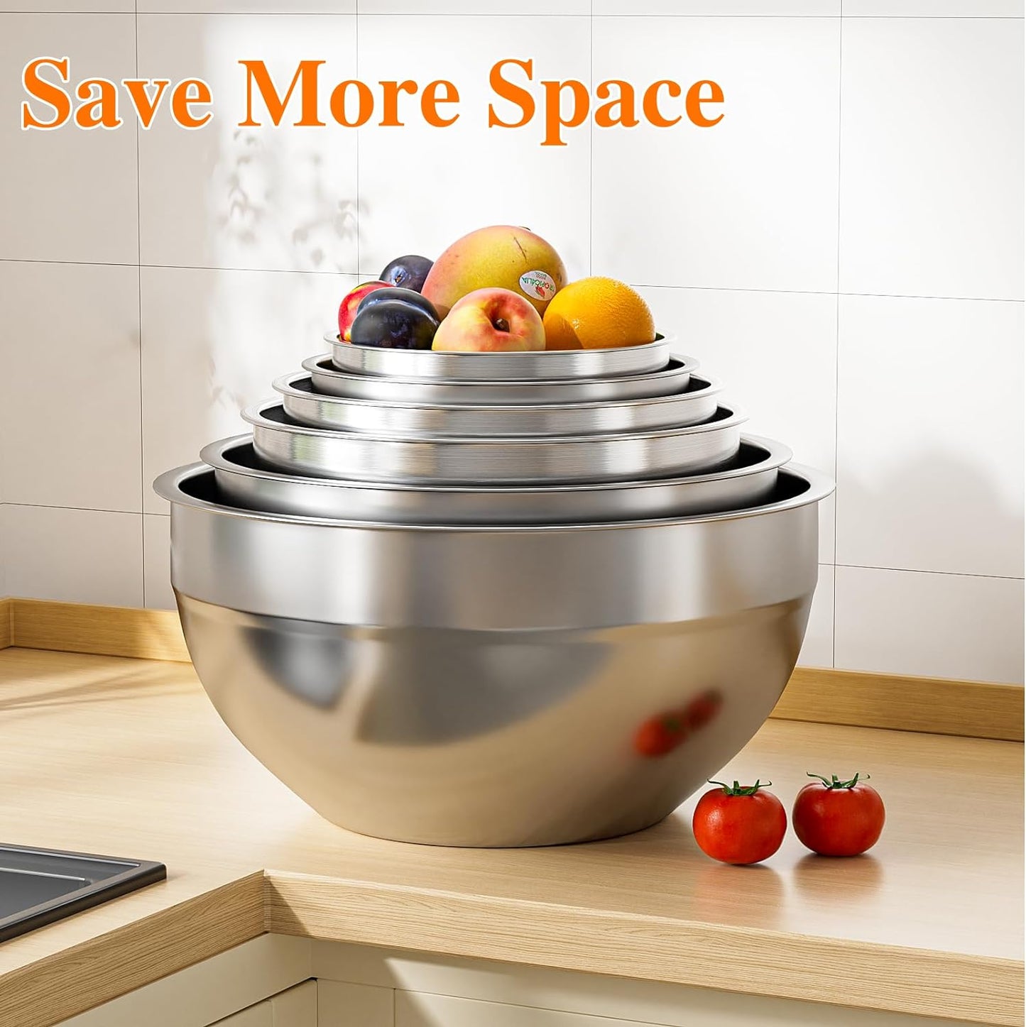 6 Pack Stainless Steel Mixing Bowls With 3 Pack Grater, Kitchen Gifts, Food Storage Organizer, Total 13.4 QT CA Ticaret