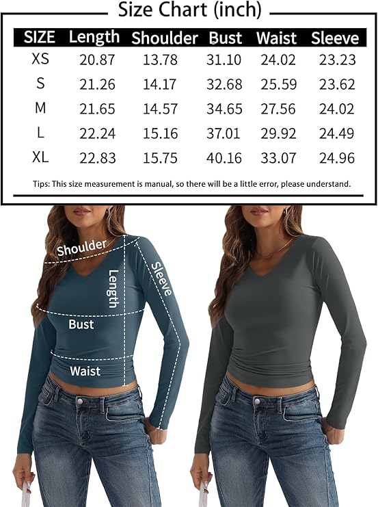 2024 Fall Fashion Women's Long Sleeve V-Neck Crop Tops - Slim Fit Y2K Layering Essentials