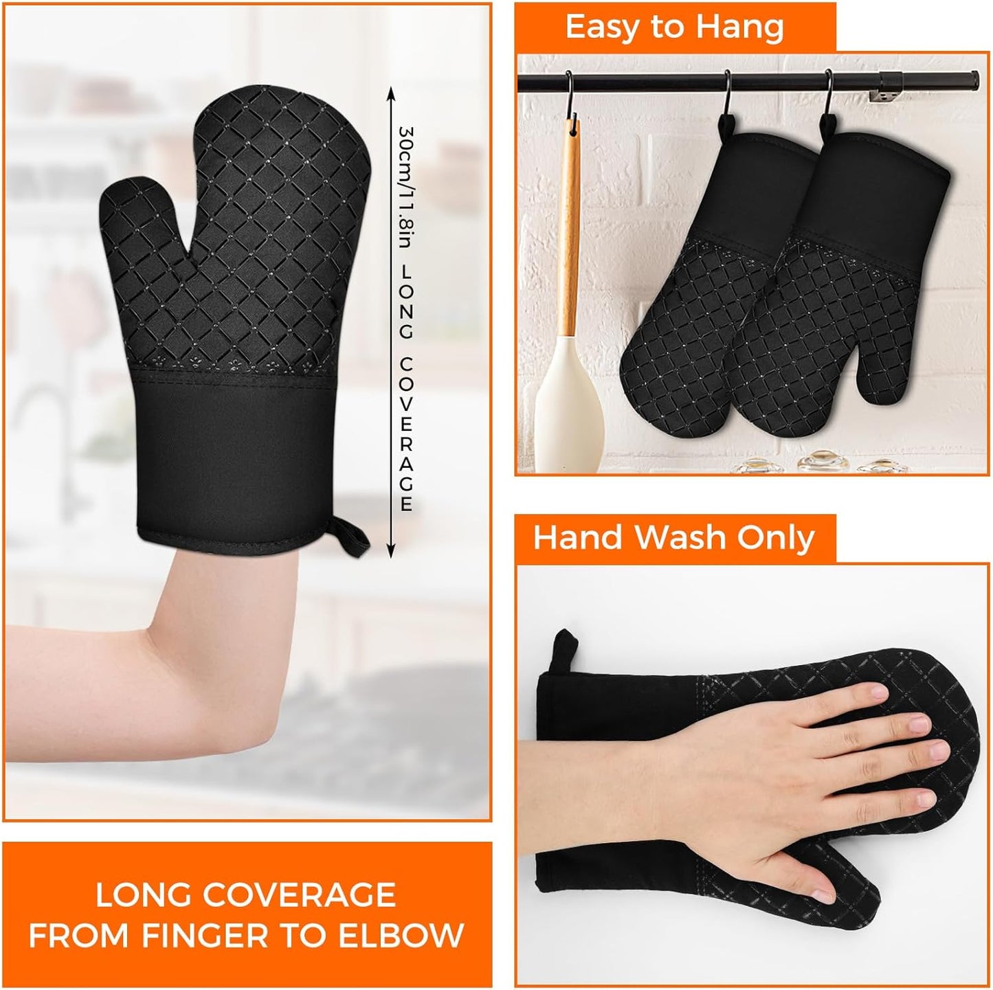 Oven Gloves, Heat Resistant for Kitchen, Oven Gloves with Silicone Strip and Soft Lining, Multipurpose Gloves (11.81"L x 27.56"W) CA Ticaret