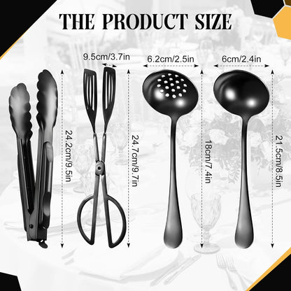 19 Piece Black Serving Set, Serving Spoons, Spatulas, Forks, Perforated Spoons, Soup Spoons, Skimmers Spoon, Buffet Tongs, Heavy Duty Serving Tongs CA Ticaret