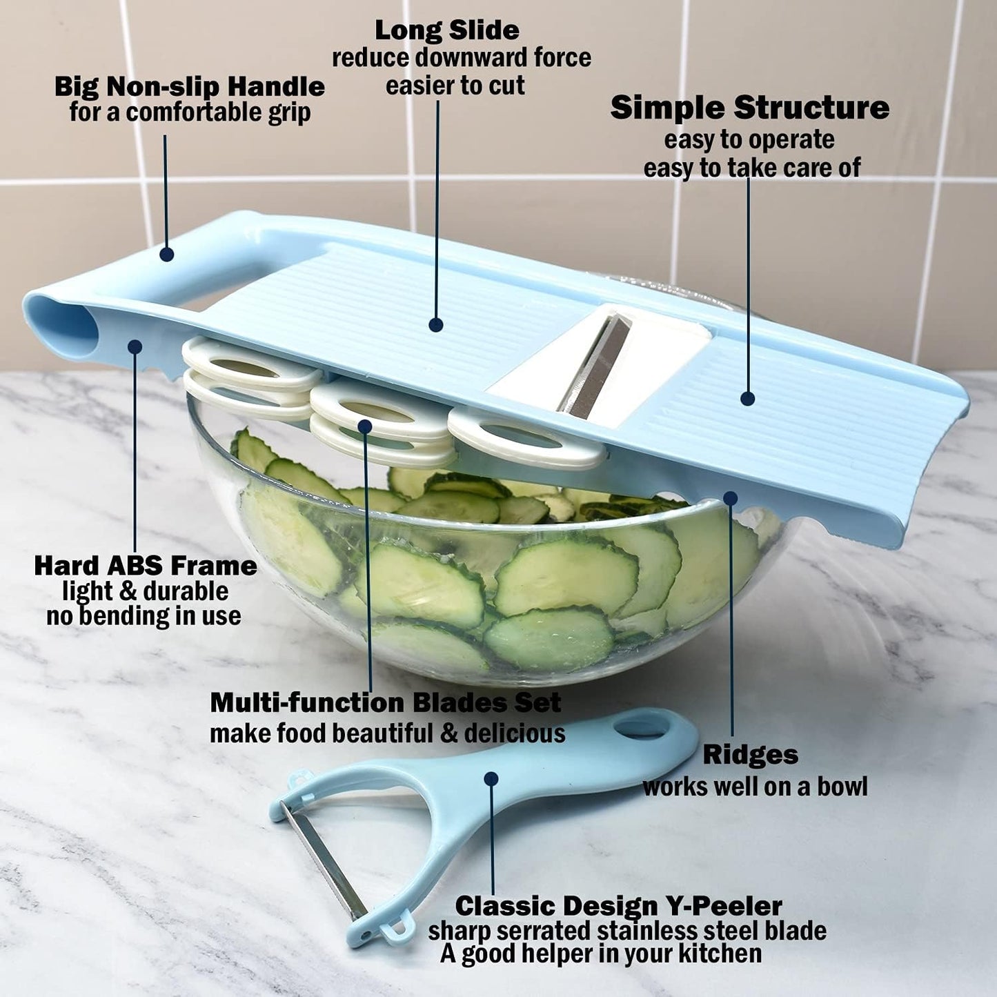 Mandoline Slicer, Vegetable Slicer and Cutter for Kitchen, 5 in 1 Mandoline Slicer (11"L x 4.3"W x 1.18"H) CA Ticaret