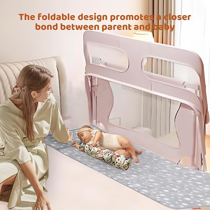 Adjustable Baby Bassinet Bedside Sleeper, Foldable Co-Sleeping Bed with Lifting Rail for Toddlers