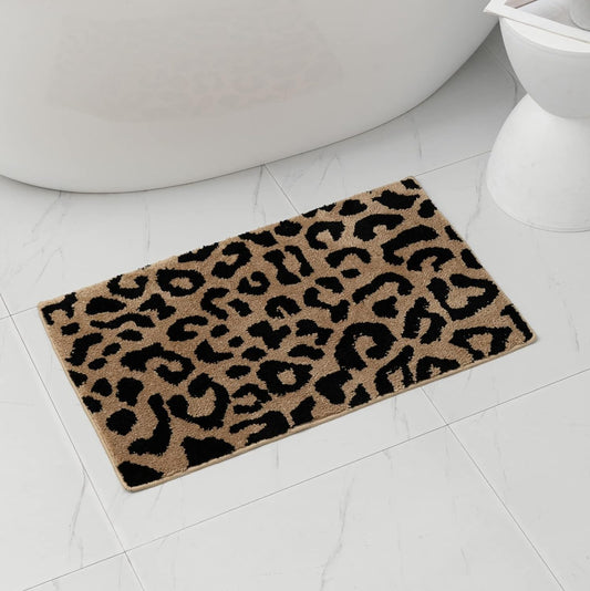 Leopard Print Area Rug - Cute Absorbent Bath Mat for Bathroom, Non-Slip Soft Leopard Bath Rug, 20” x 31”