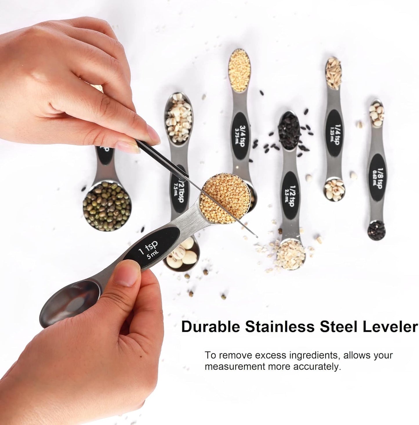 7 Pack Magnetic Stainless Steel Spice Measuring Spoons & Leveler, Kitchen Gifts, Fits in Spice Jars CA Ticaret