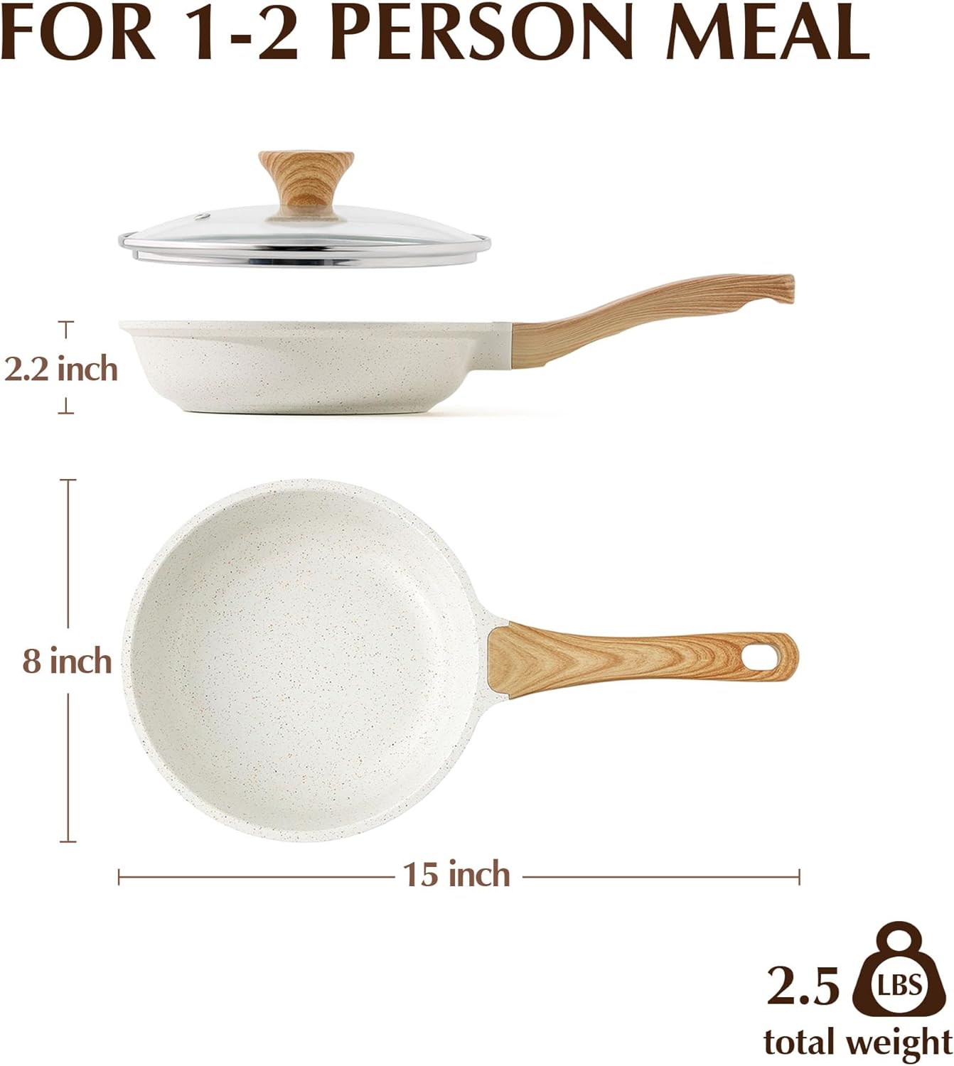 Frying Pan, White Nonstick Ceramic Skillet, Healthly Non Toxic Chef Pan, Skillet with Lid (8") CA Ticaret