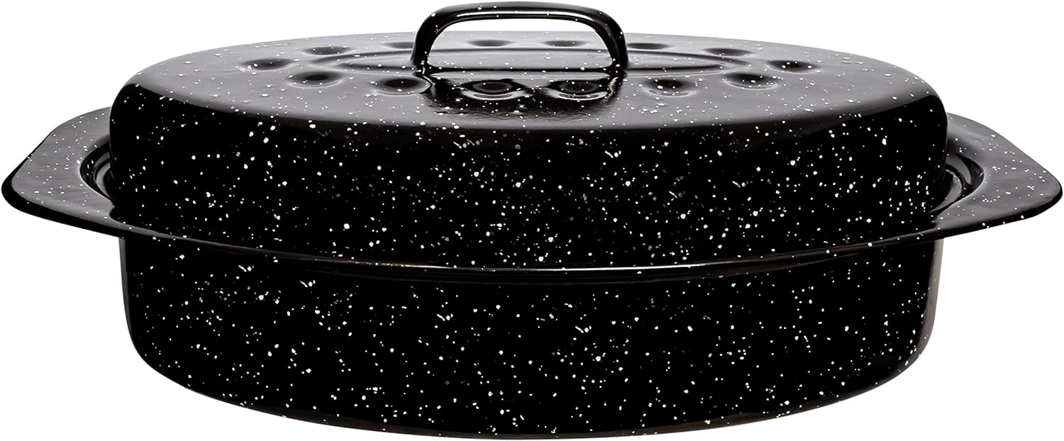 Granite Roasting Pan With Lid, Oval Shaped Steel Roasting Pan, 13" CA Ticaret