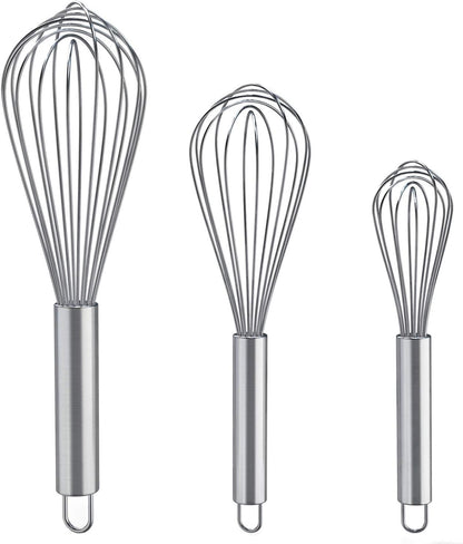 Balloon Whisk, 3 Pack, Stainless Steel, 8+10+12 Inches Whisk Set CA Ticaret