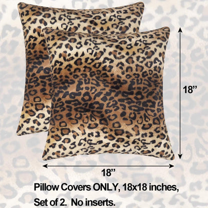 Leopard Print Throw Pillows - Set of 2 Soft Plush Faux Fur Decorative Pillow Covers for Home Couch Sofa (18x18 inch)