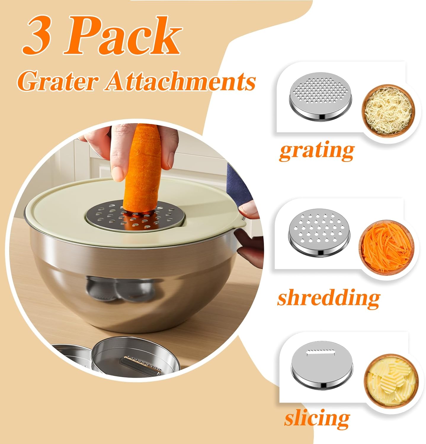 6 Pack Stainless Steel Mixing Bowls With 3 Pack Grater, Kitchen Gifts, Food Storage Organizer, Total 13.4 QT CA Ticaret