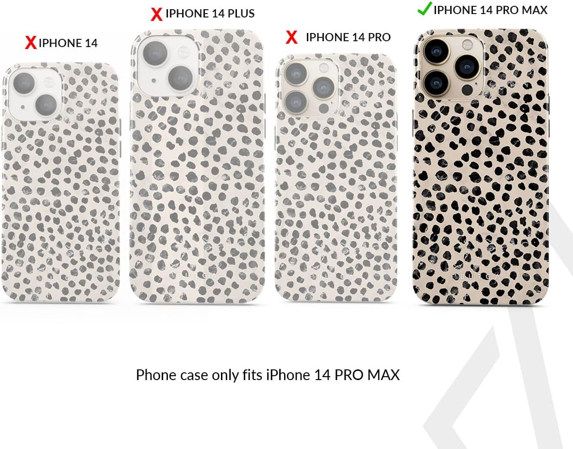 Phone Case Compatible with iPhone 14 PRO MAX - Wireless Charging Compatible Hybrid 2-Layer Hard Shell + Silicone Protective Case, Slim Fit with Leopard Print Phone Case Design, Heavy Duty Protection, Almond Latte