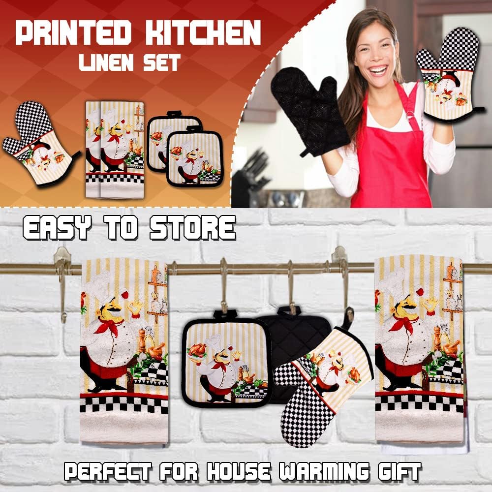 5 PCS Kitchen Towel Set, Includes 2 Decorative Dish Towels, 1 Oven Mitt and 2 Pot Holders for the Kitchen Chef (25"L x 15"W) CA Ticaret