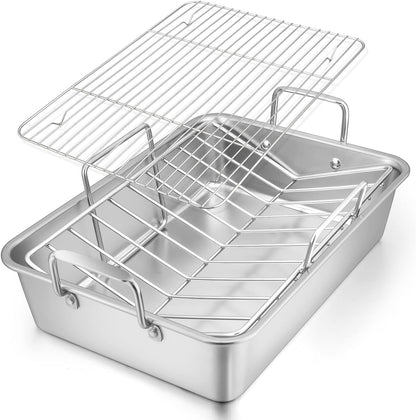 Stainless Steel Roasting Pan With V-shaped Rack, Dishwasher Safe, 16"x11.5" CA Ticaret