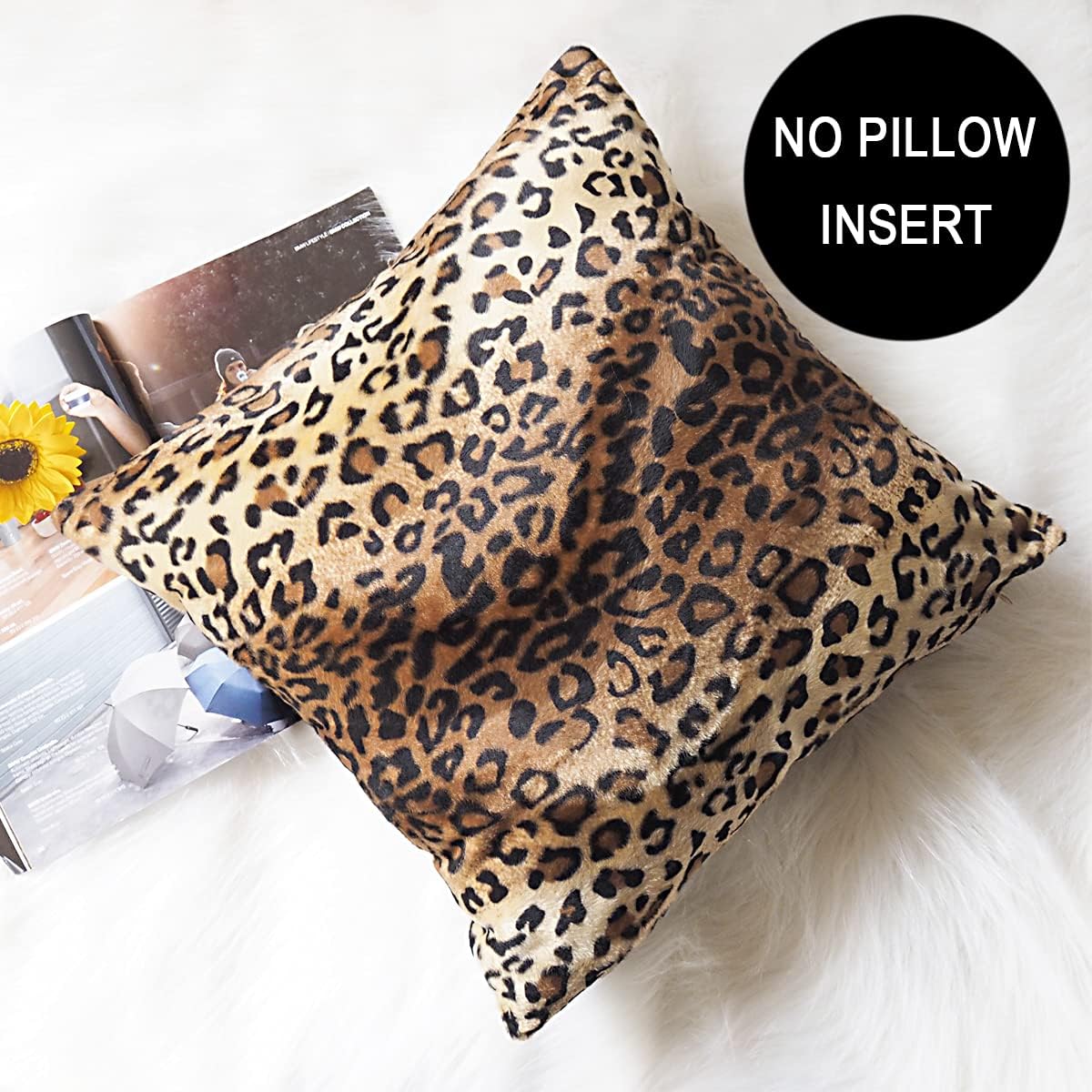 Leopard Print Throw Pillows - Set of 2 Soft Plush Faux Fur Decorative Pillow Covers for Home Couch Sofa (18x18 inch)