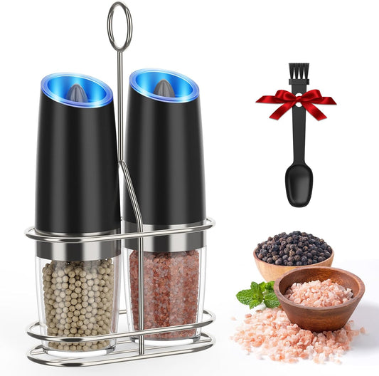 2 Pack Electric Pepper & Salt Grinders With Metal Stand And LED Light, Kitchen Gifts, Adjustable, Battery Operated, Shaker CA Ticaret