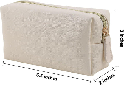 Small Makeup Bag, Leather Makeup Bag for Purse Travel, Portable, Beige