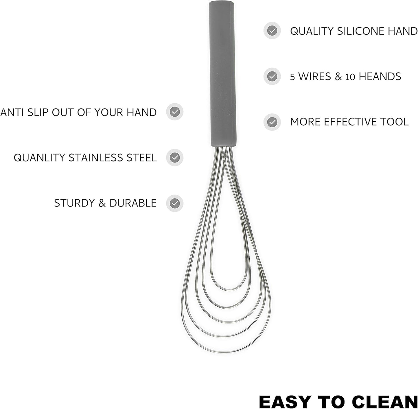 Whisks, Flat Whisk Silicone Handle Non Slip, Kitchen Cooking Whisks (10"L x 2.8"W) CA Ticaret