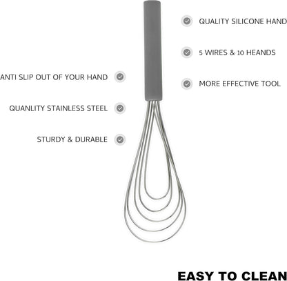 Whisks, Flat Whisk Silicone Handle Non Slip, Kitchen Cooking Whisks (10"L x 2.8"W) CA Ticaret