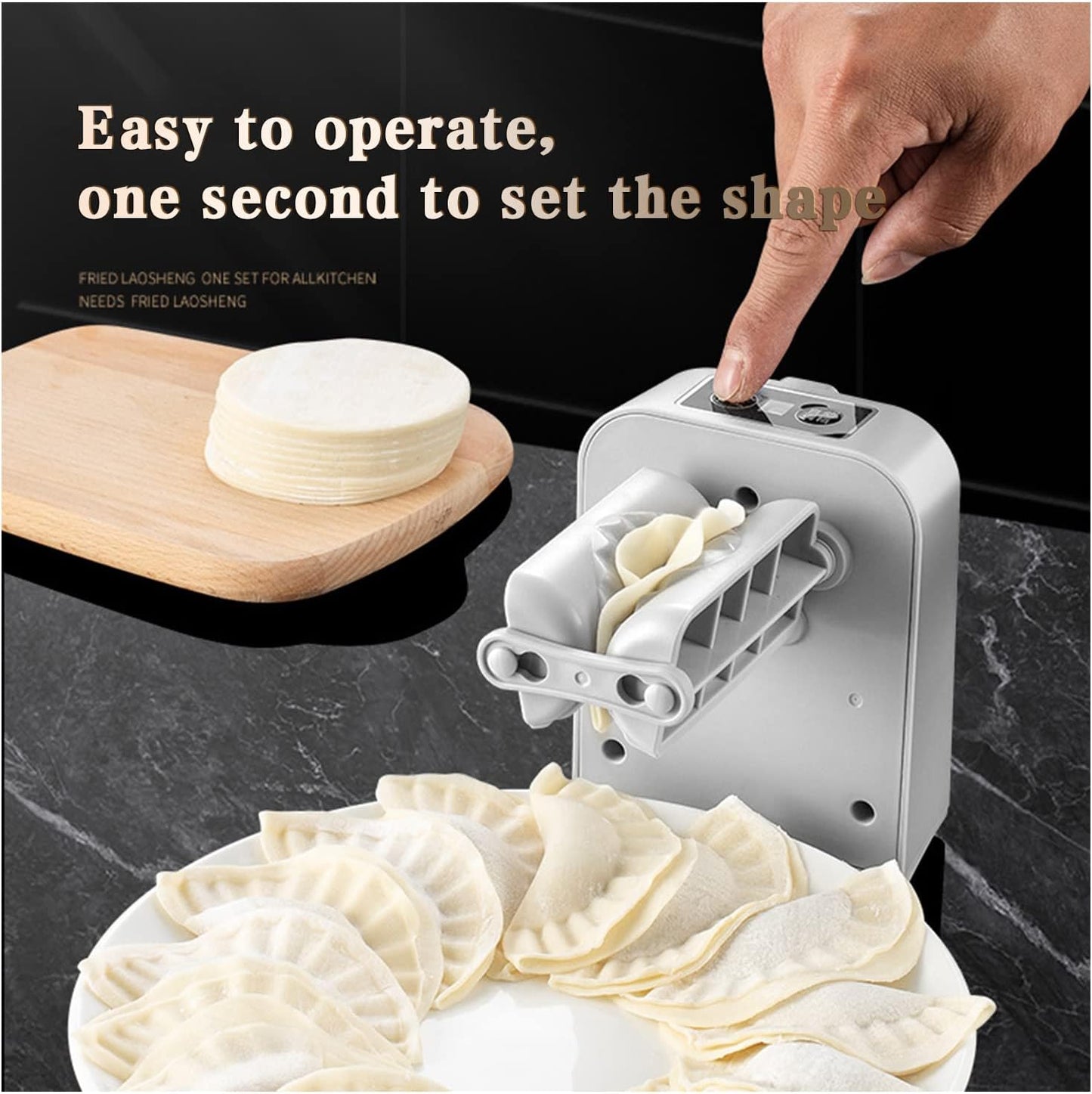 Electric Dumpling Maker Machine - Adjustable Automatic Press with Spoon and Brush for Easy Home Pastry Preparation (White)