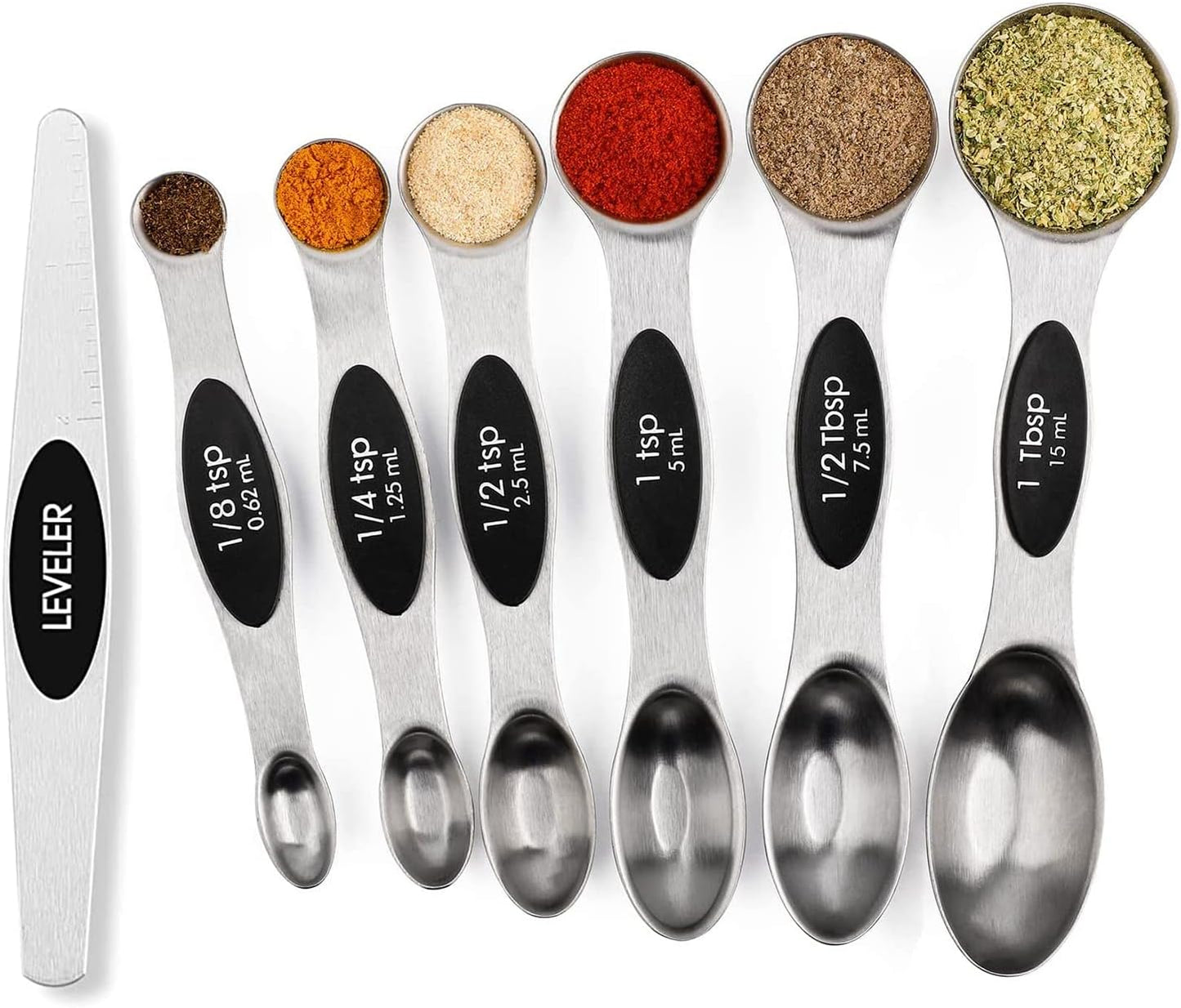 7 Pack Magnetic Stainless Steel Spice Measuring Spoons & Leveler, Kitchen Gifts, Fits in Spice Jars CA Ticaret