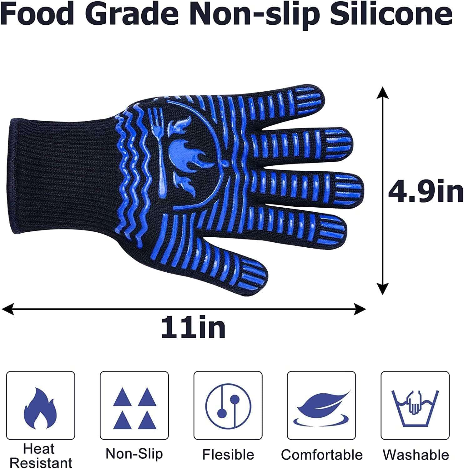 Oven Gloves, BBQ Gloves, Heat Resistant Grill Gloves for Kitchen, Reliable Multi-purpose Gloves (11.9"L x 4.9"W) CA Ticaret