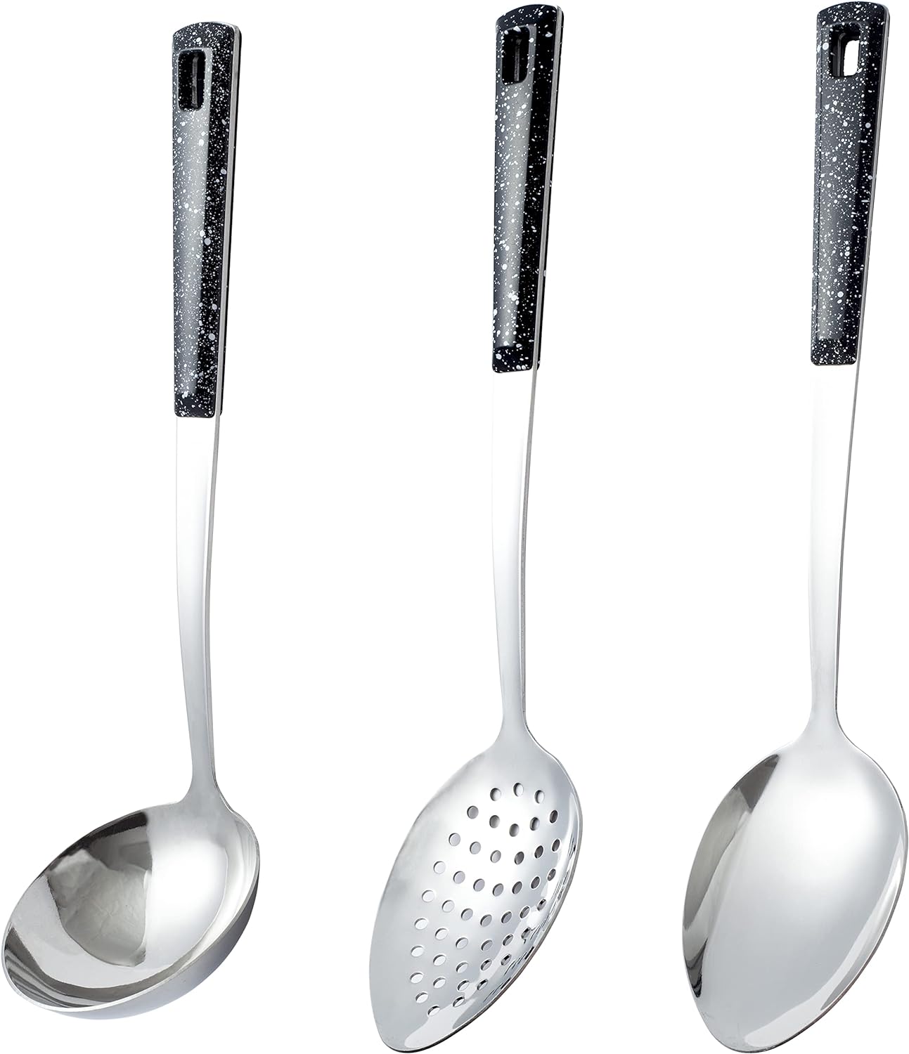 3 Pack Stainless Steel Serving Spoons, Slotted Spoon 10" + Serving Spoon 11" + Perforated Spoon 11" CA Ticaret