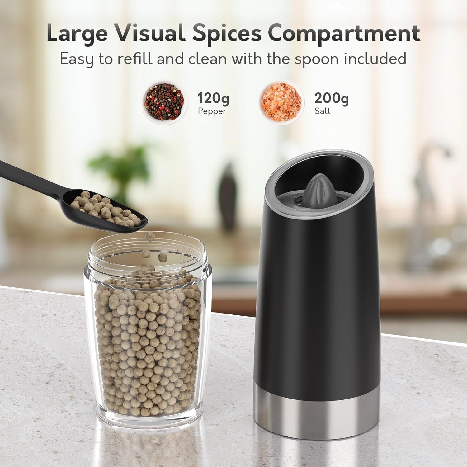 2 Pack Electric Pepper & Salt Grinders With Metal Stand And LED Light, Kitchen Gifts, Adjustable, Battery Operated, Shaker CA Ticaret