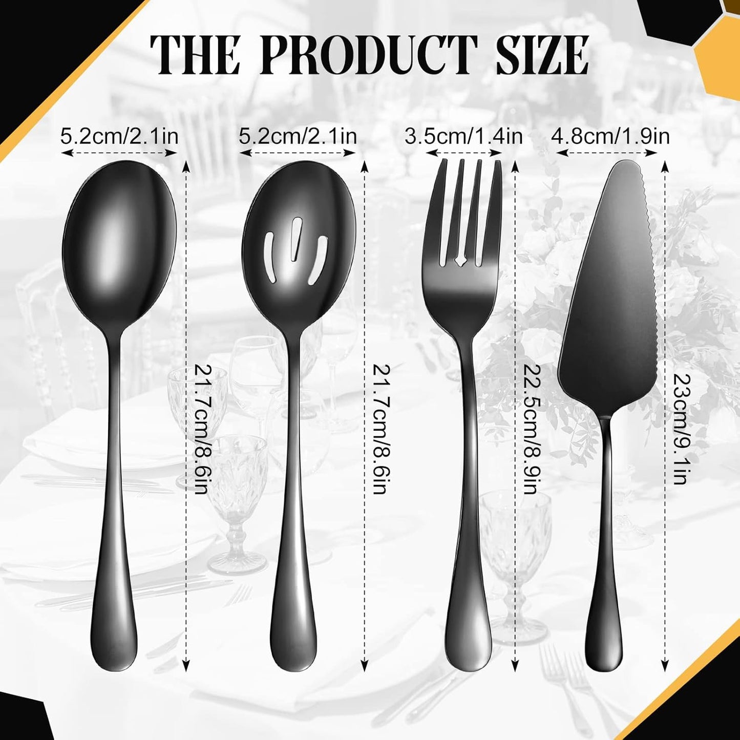 19 Piece Black Serving Set, Serving Spoons, Spatulas, Forks, Perforated Spoons, Soup Spoons, Skimmers Spoon, Buffet Tongs, Heavy Duty Serving Tongs CA Ticaret