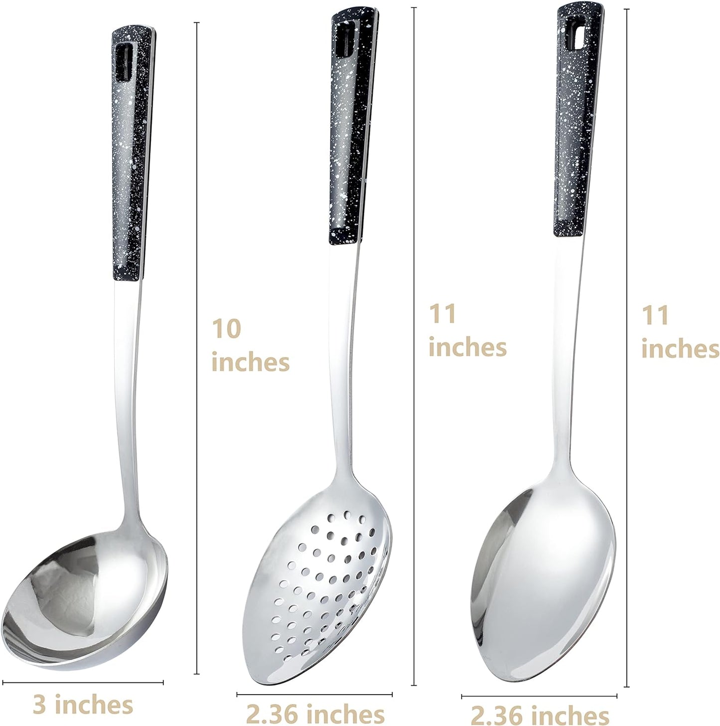 3 Pack Stainless Steel Serving Spoons, Slotted Spoon 10" + Serving Spoon 11" + Perforated Spoon 11" CA Ticaret