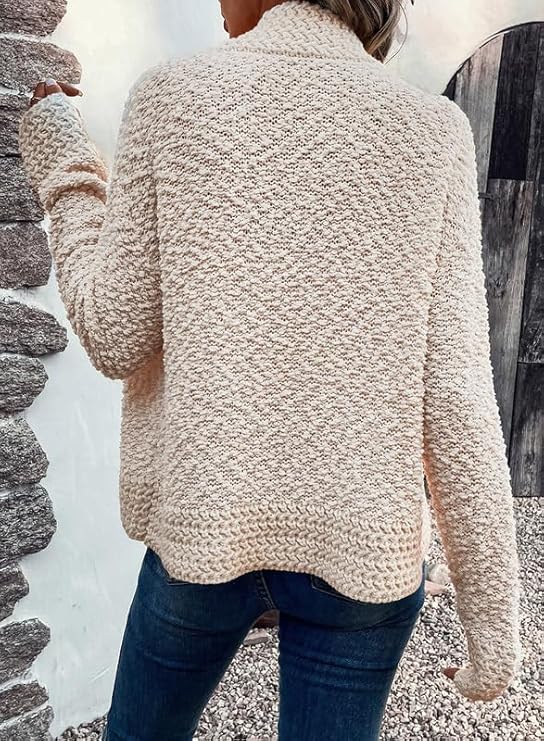 2024 Women's Casual Open Front Chunky Knit Cardigans – Long Sleeve Sweater Coats, Apricot