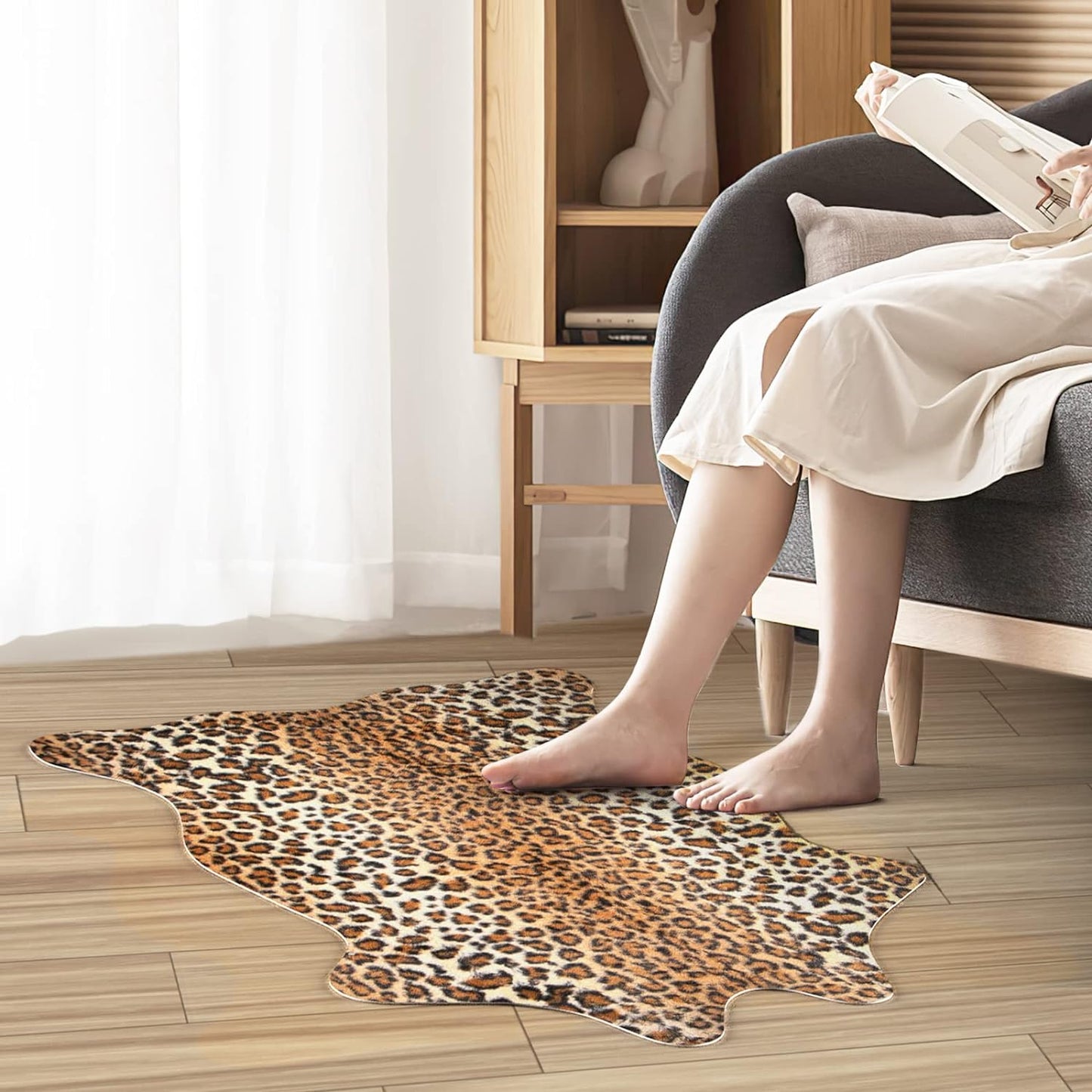 Leopard Print Area Rug - Cute Cheetah Print Rug for Living Room or Bedroom, Non-Slip Animal Skin Carpet, 43.3" L x 29.5" W