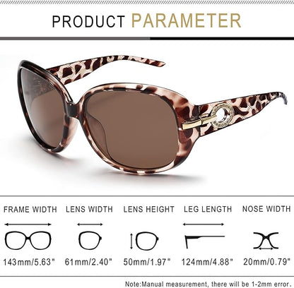 Leopard Print Eyeglasses - Big Sunglasses for Women, Trendy Oversized Rectangle Shades with UV Protection