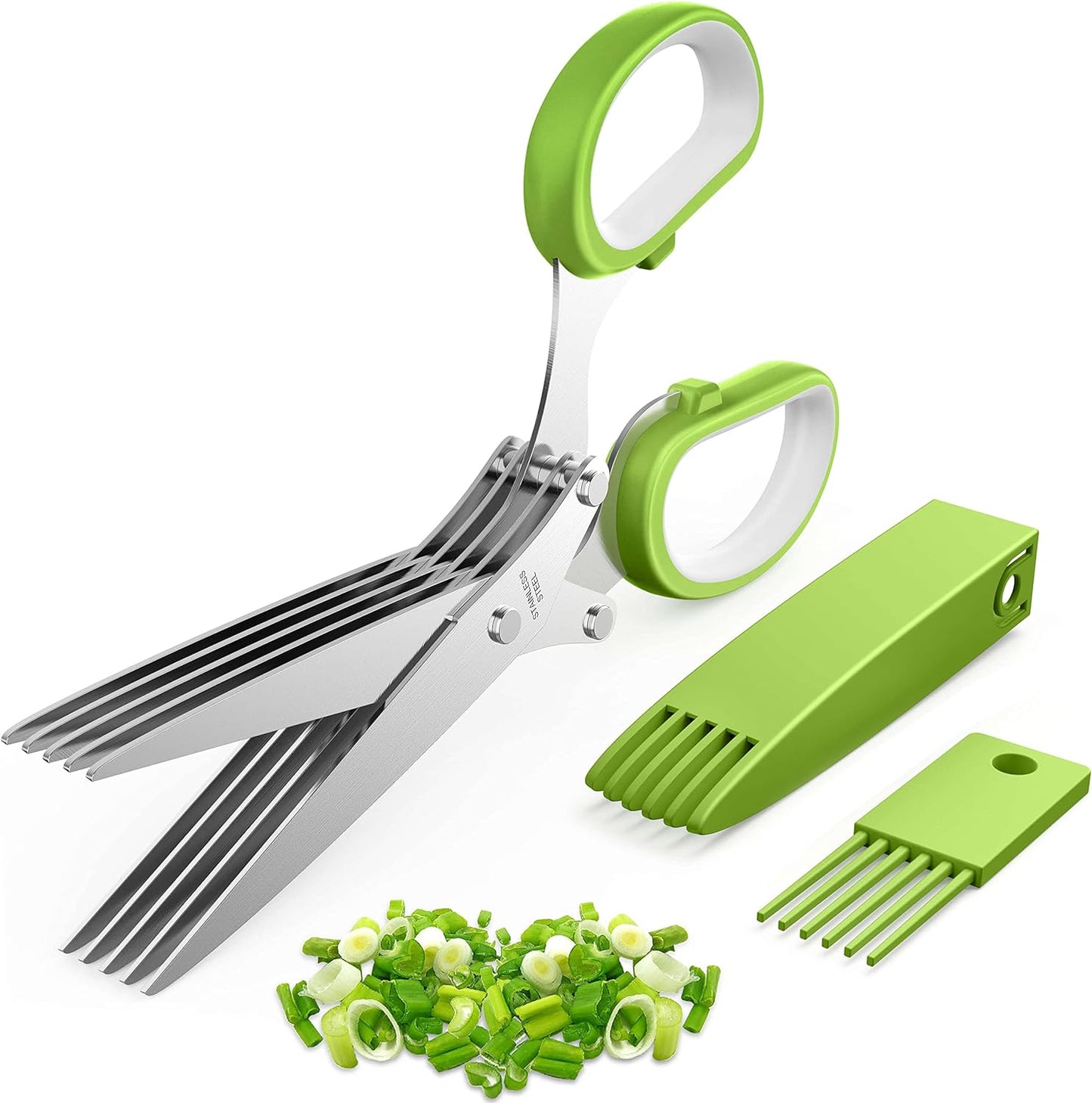 Kitchen Herb Shears Cutter with 5 Blades and Cover, Sharp Dishwasher Safe Kitchen Gadget, for Kitchen Chef (7.5"L x 3.5"W) CA Ticaret