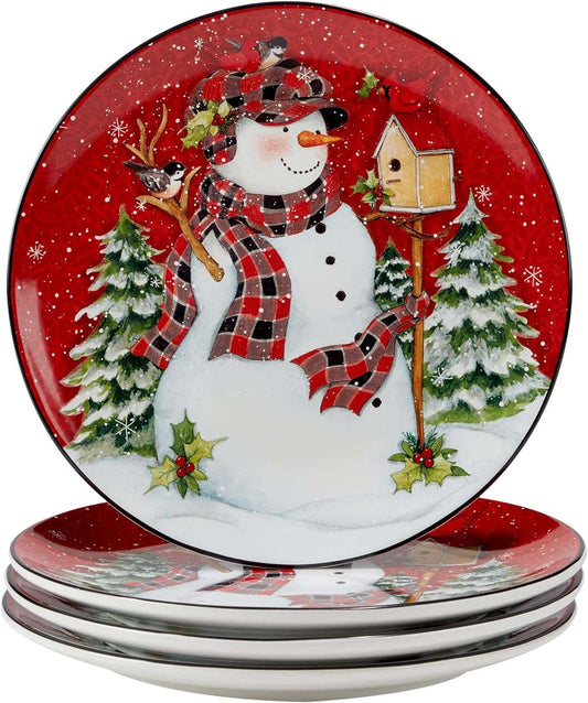 Christmas Dinner Plates, Christmas Lodge Snowman, Durable, Multicolor, Ceramic Material, Set of 4 (11") Large CA Ticaret