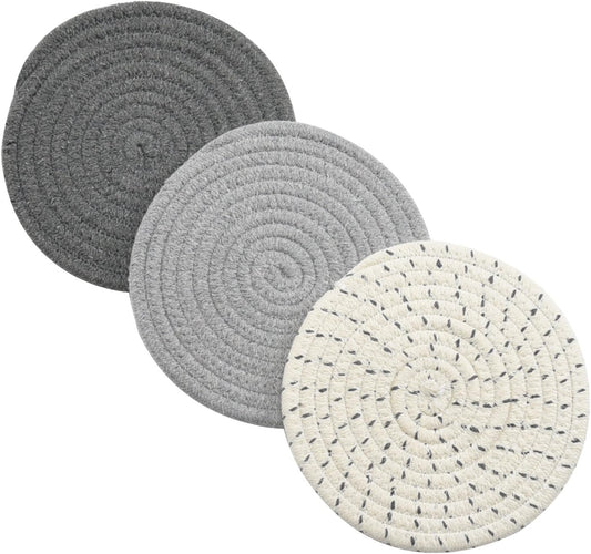 3 Pack Potholders & Trivets, 100% Pure Cotton, Kitchen Gifts, 7" Round CA Ticaret