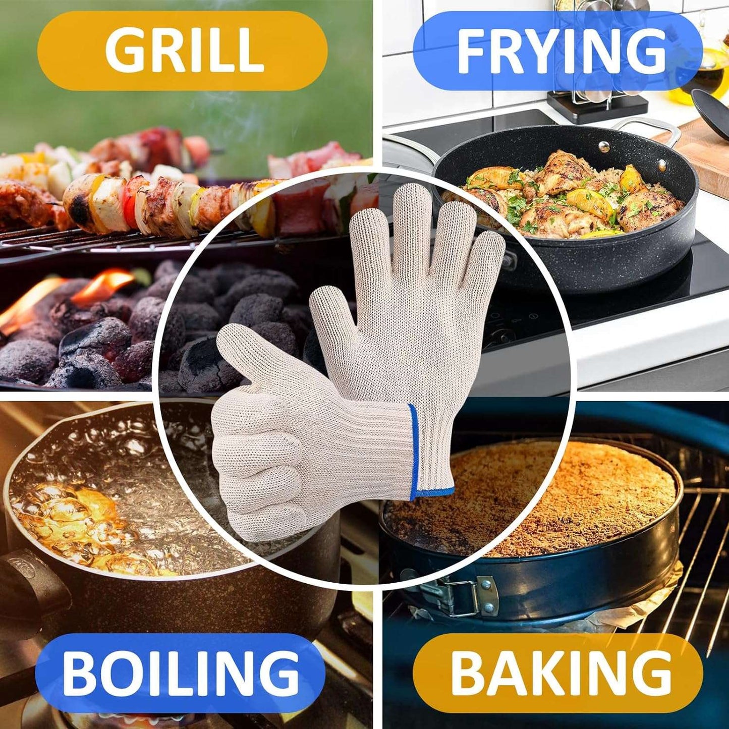 Oven Gloves, Heat-resistant Oven Gloves with Fingers Suitable for Outdoor Grilling, Gloves for the Kitchen (9.49"L x 5.9"W) CA Ticaret