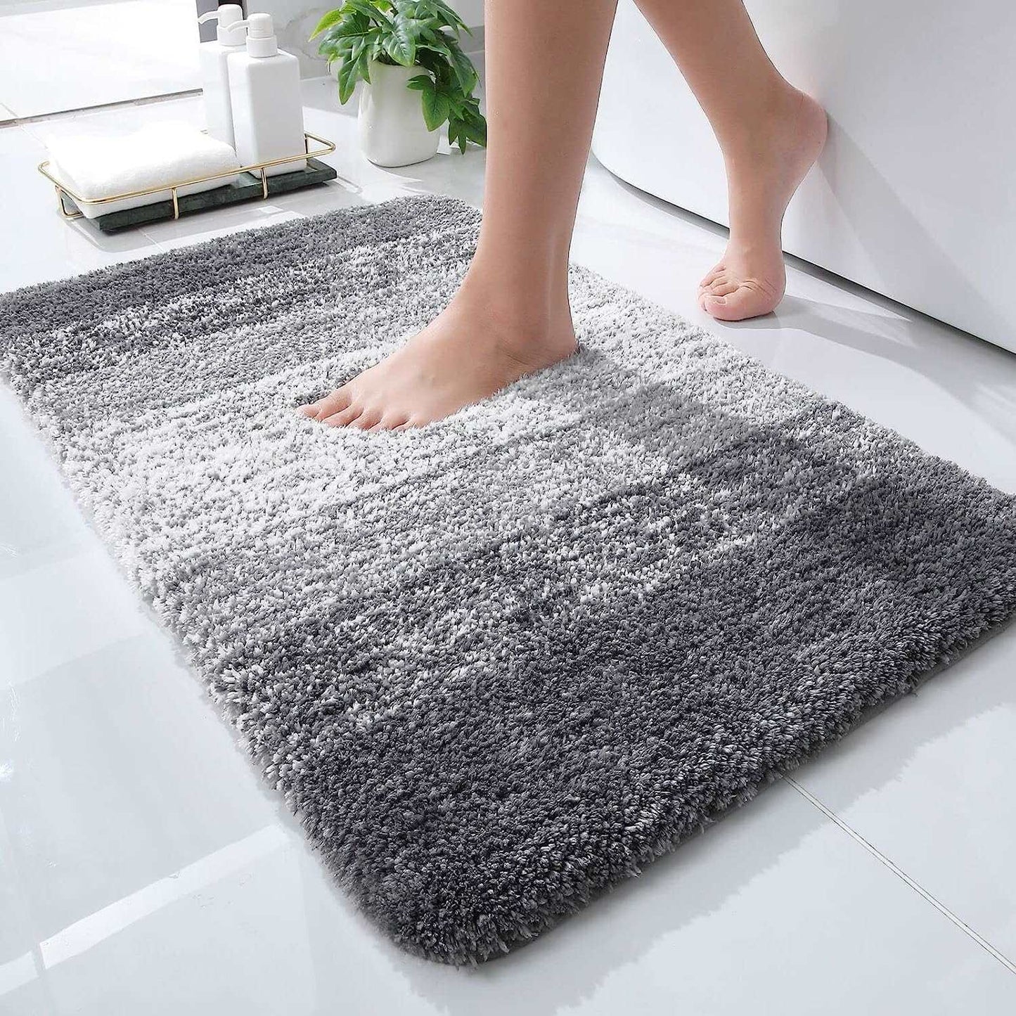 Luxury Bathroom Rug Mat 24x16, Extra Soft and Absorbent Microfiber Bath Rugs, Non-Slip Plush Shaggy Bath Carpet, Machine Wash Dry, Bath Mats for Bathroom Floor, Tub and Shower, Grey CA Ticaret