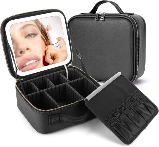 Makeup Bag with Mirror, Led Mirror Travel Makeup Bag, Best Gift for Women is a Makeup Case, Waterproof Design Travel Makeup Bag, Makeup Bag With Mirror 3 Color Scene