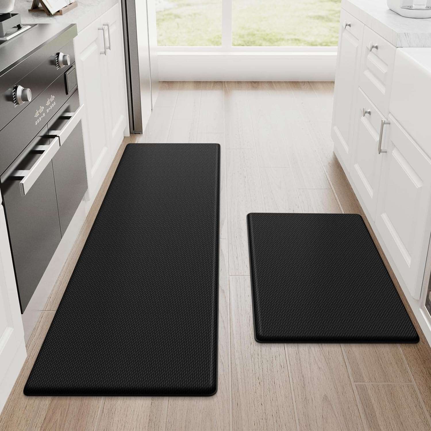 Kitchen Mats, 2PCS Kitchen Rugs, Cushioned Anti Fatigue Kitchen Mats for Floor, Non-Slip Standing Desk Mat, Waterproof Kitchen Rug Set for Kitchen, Floor, Office,17.3"×30"+17.3"×47",Black CA Ticaret