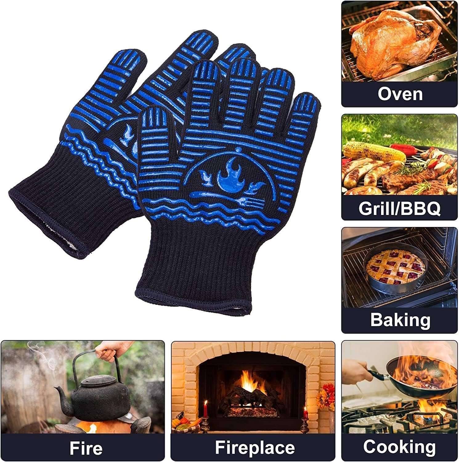 Oven Gloves, BBQ Gloves, Heat Resistant Grill Gloves for Kitchen, Reliable Multi-purpose Gloves (11.9"L x 4.9"W) CA Ticaret