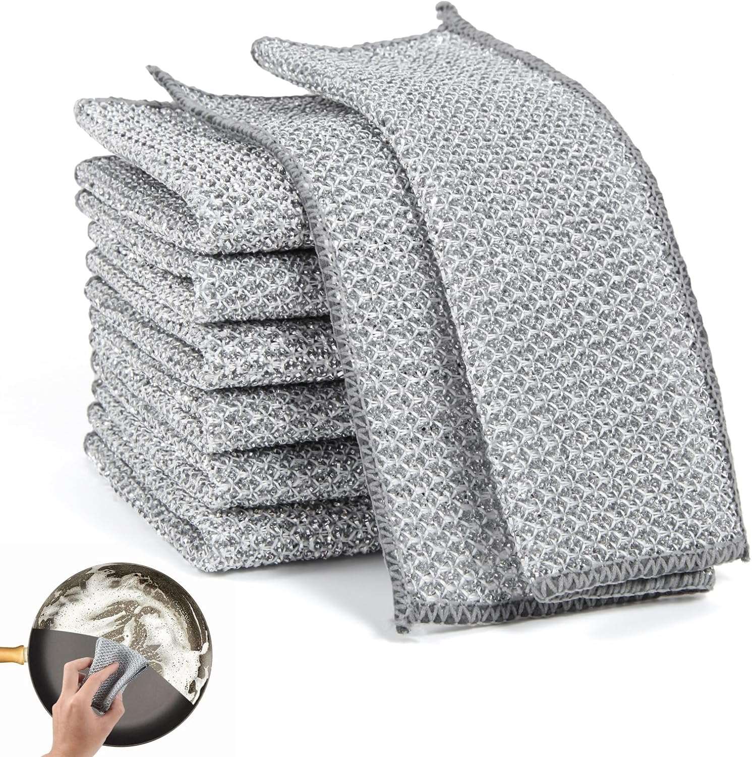 6 Pack Dishcloths, Non-Scratch Nylon Microfiber Wire, Multipurpose, Fast Cleaning, 6.8"x6.8" CA Ticaret