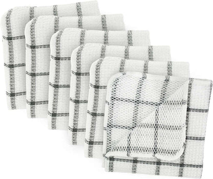 6 Pack Dishcloths, Polyester&Cotton, White-Gray Stripe Design, 12"x12" CA Ticaret