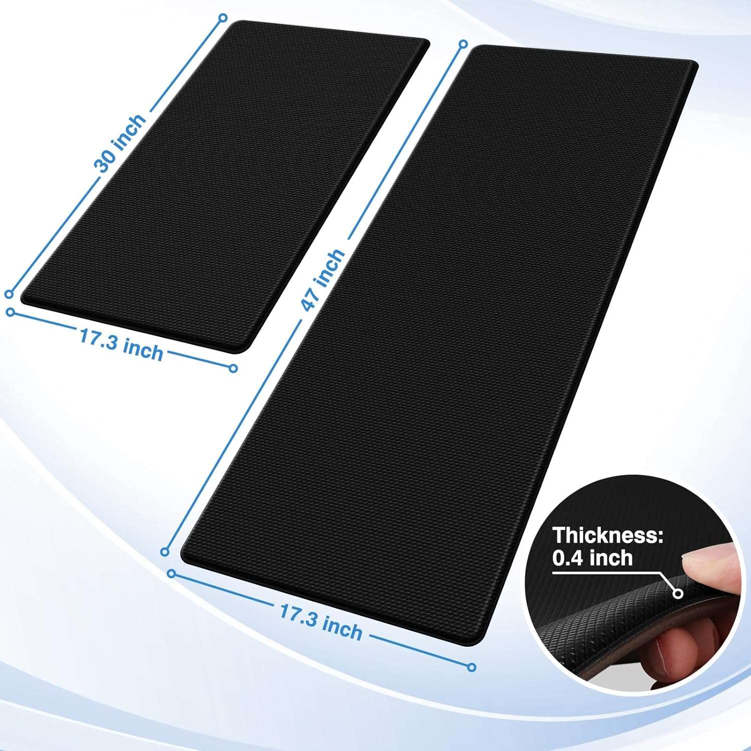 Kitchen Mats, 2PCS Kitchen Rugs, Cushioned Anti Fatigue Kitchen Mats for Floor, Non-Slip Standing Desk Mat, Waterproof Kitchen Rug Set for Kitchen, Floor, Office,17.3"×30"+17.3"×47",Black CA Ticaret