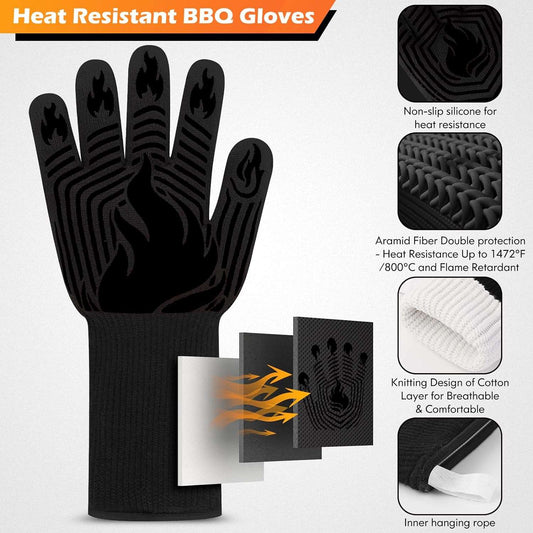 Oven Gloves, Heat Resistant Fireproof Oven Gloves, Silicone Non-slip Washable Gloves (13.78"L x 7.09"W) CA Ticaret