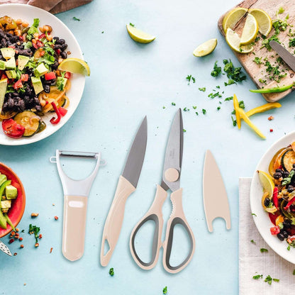 3 Pack Stainless Steel Shears Set, Scissor & Vegetable Peeler & Paring Knife, Kitchen Gifts, Rose Pink CA Ticaret