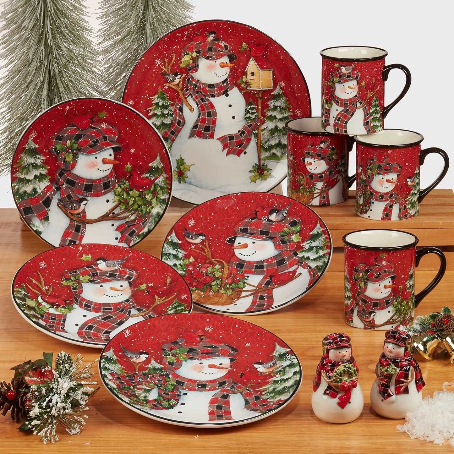 Christmas Dinner Plates, Christmas Lodge Snowman, Durable, Multicolor, Ceramic Material, Set of 4 (11") Large CA Ticaret