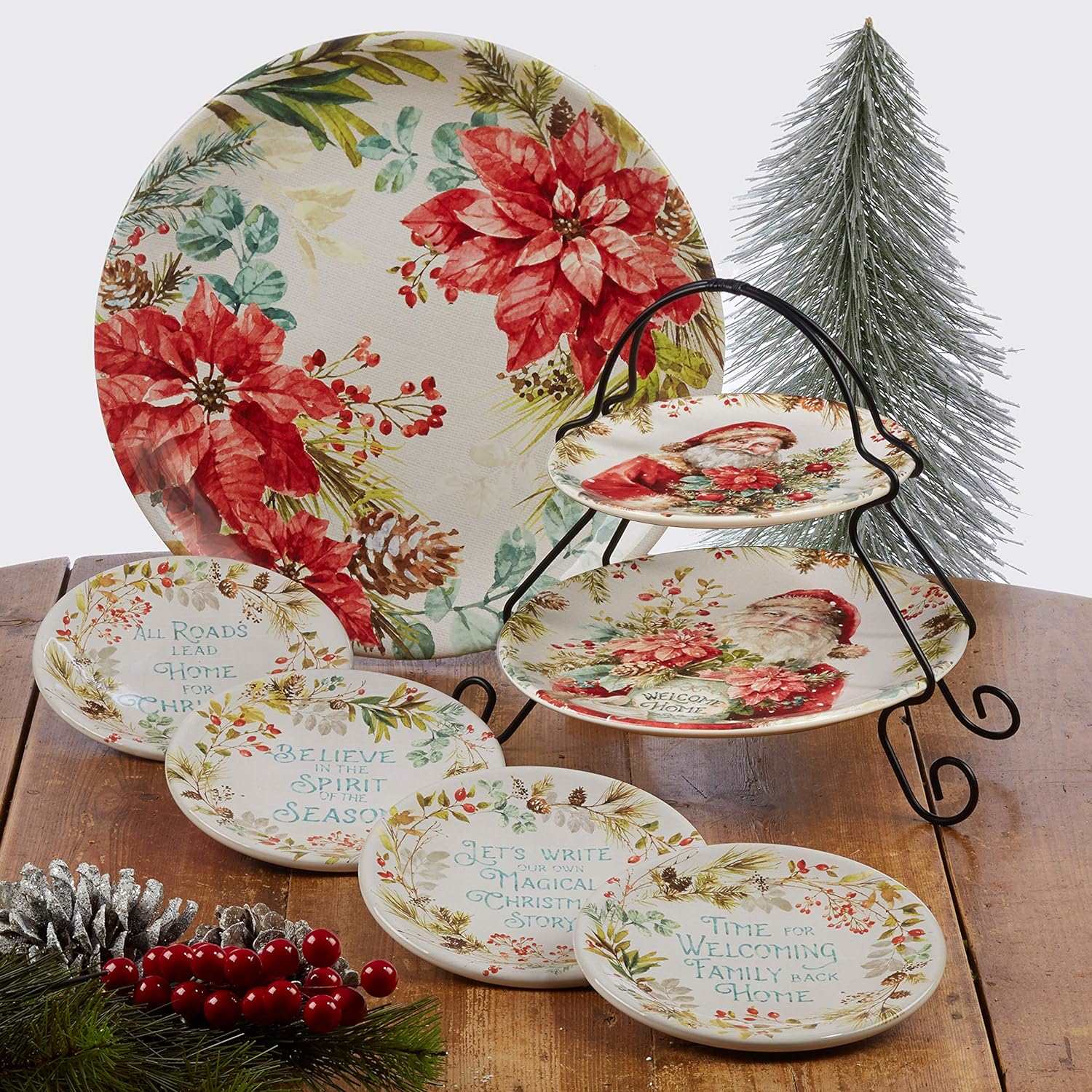 Christmas Dinner Plates, Durable, Multicolored, Ceramic Material, Set of 4 (11") Large CA Ticaret