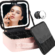 Pink Makeup Bag With Mirror, Travel Makeup Bag, LED Lighted Makeup Case, 3 Color Setting Cosmetic Bag, Makeup Box Organizer, Beauty Tools Accessories Case Rechargeable