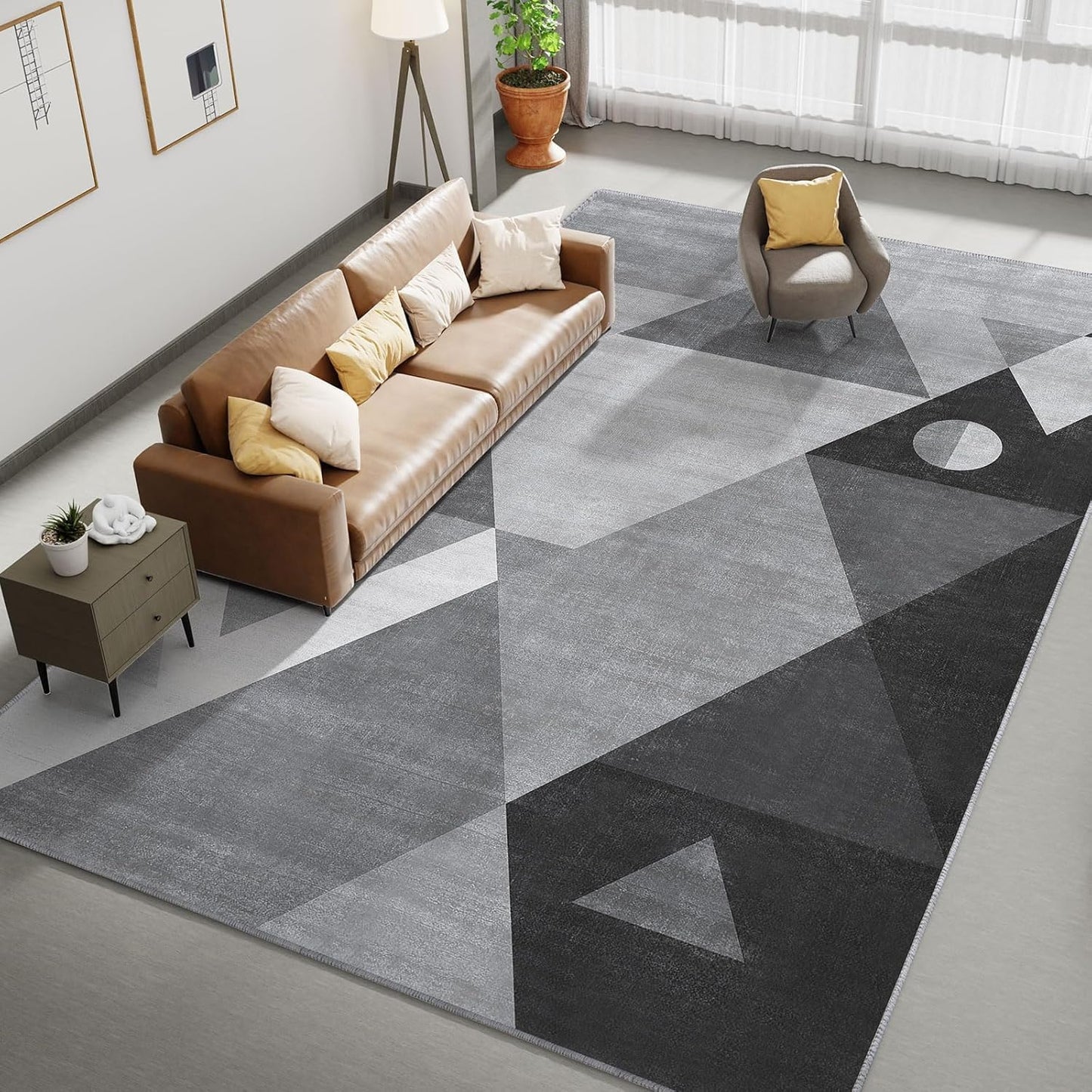 Area Rug 8x10, Modern Washable Area Rug 8x10 - Geometric Non-Slip Soft Rug for Living Room, Bedroom - Non-Shedding Machine Washable Rug, Gray