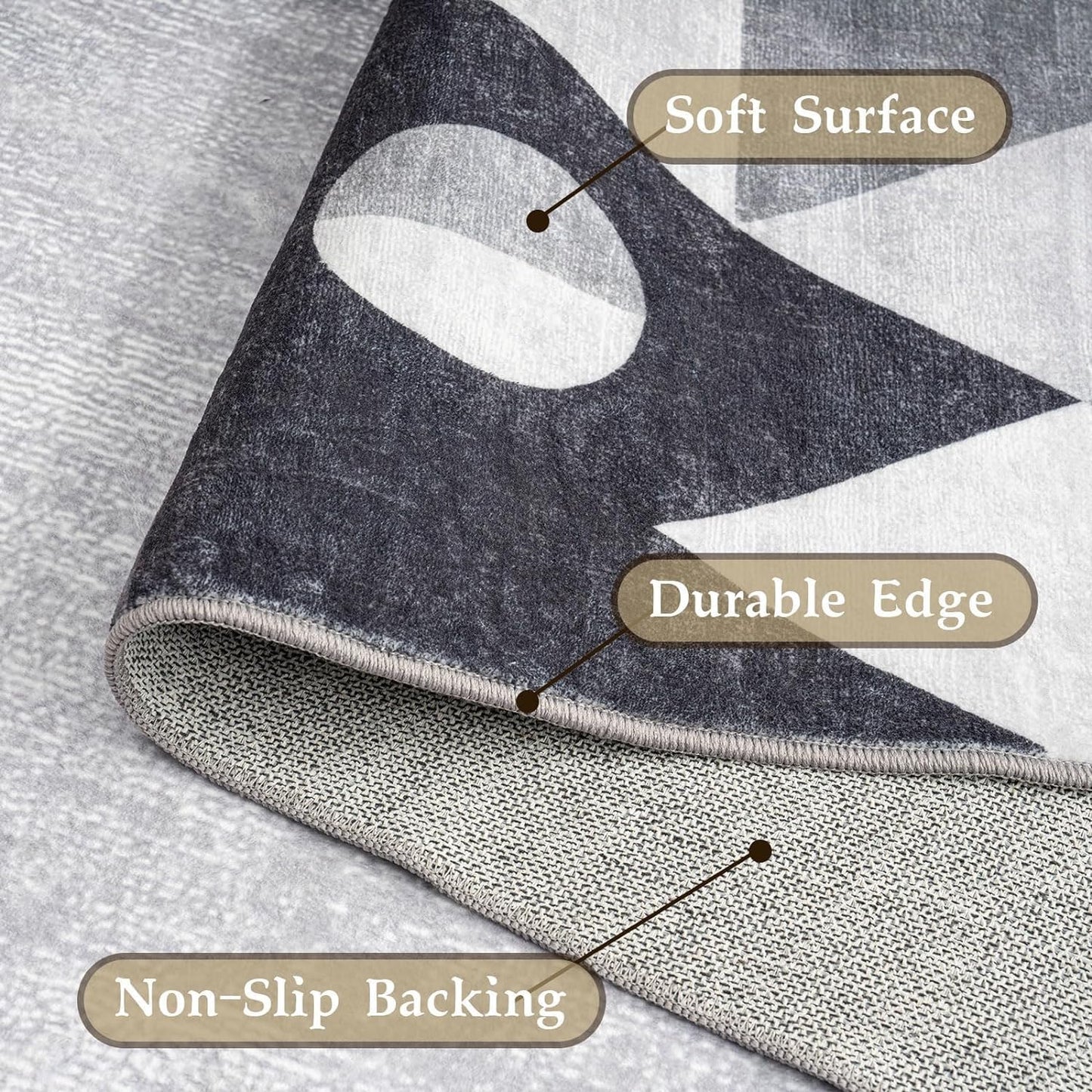 Area Rug 8x10, Modern Washable Area Rug 8x10 - Geometric Non-Slip Soft Rug for Living Room, Bedroom - Non-Shedding Machine Washable Rug, Gray